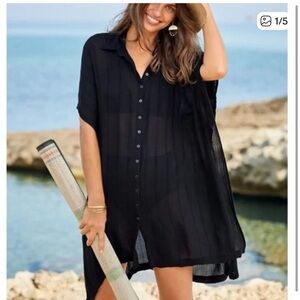 L*Space Black Sheer Button-Up Swim Coverup